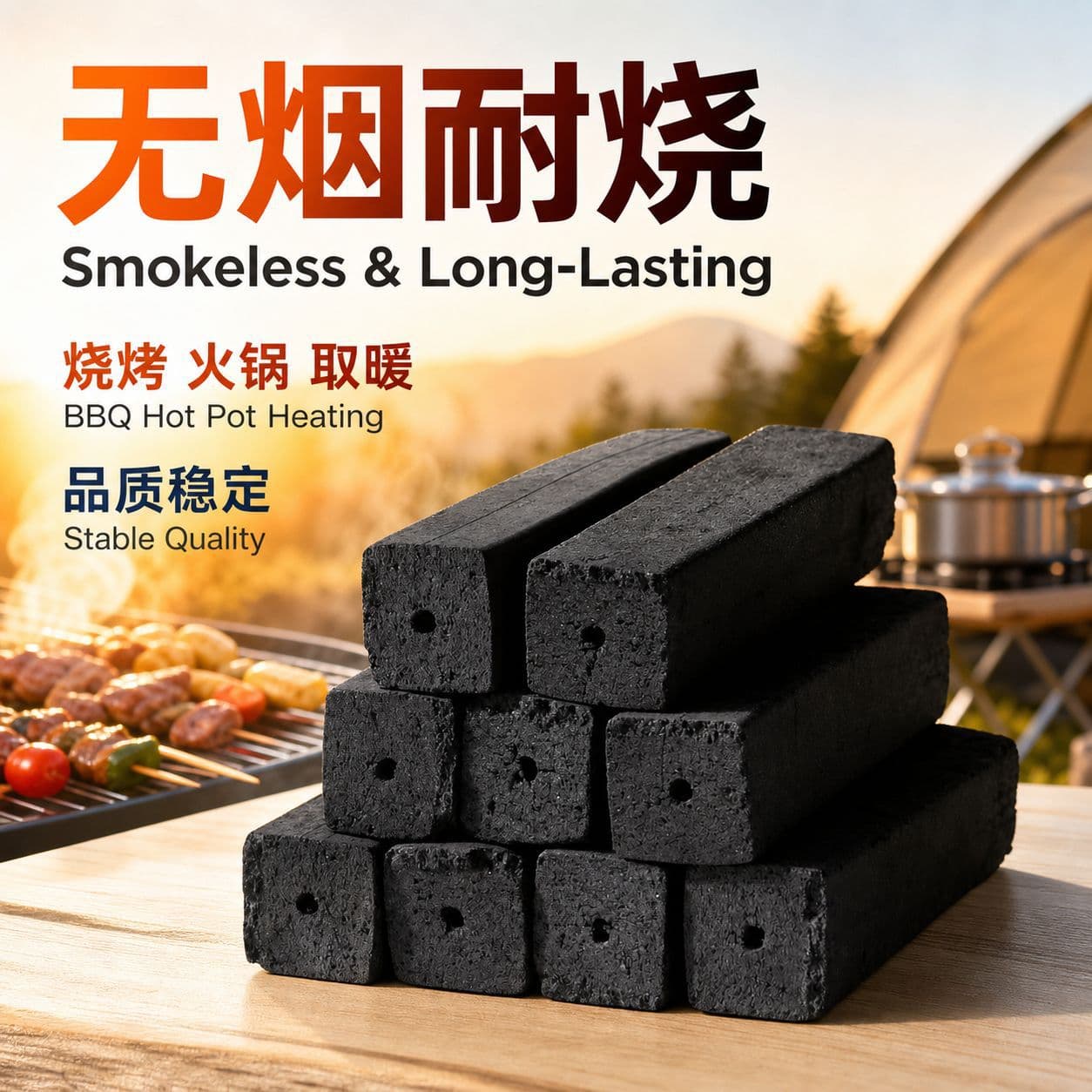 Quick-burning charcoal barbecue charcoal fruit charcoal camping quick-burning charcoal stove for tea cooking charcoal whole box batch burn-resistant outdoor