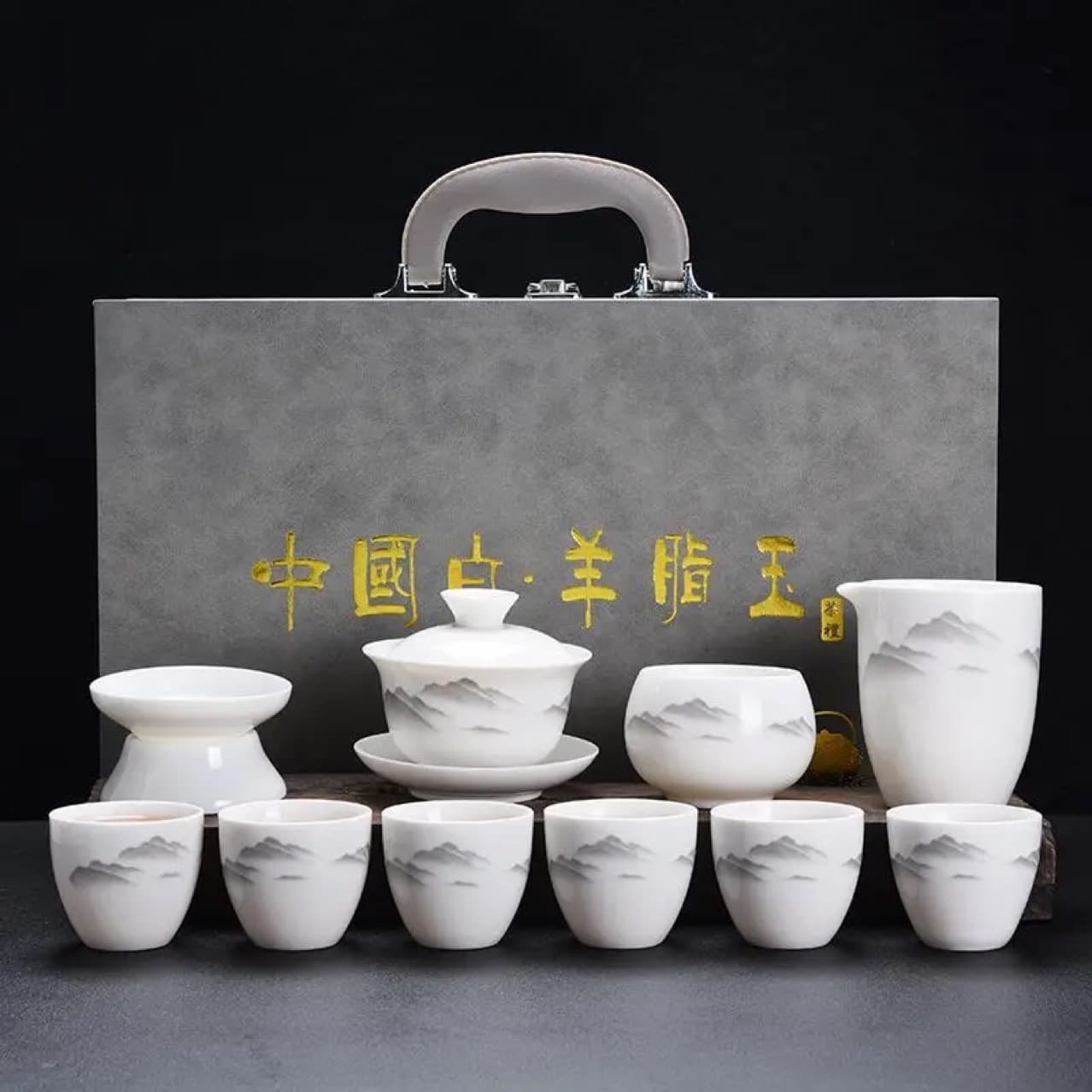 Hovering tureen tea white porcelain tureen Dehua suspended Kung Fu tea set single high-end Sancai large tea bowl with logo