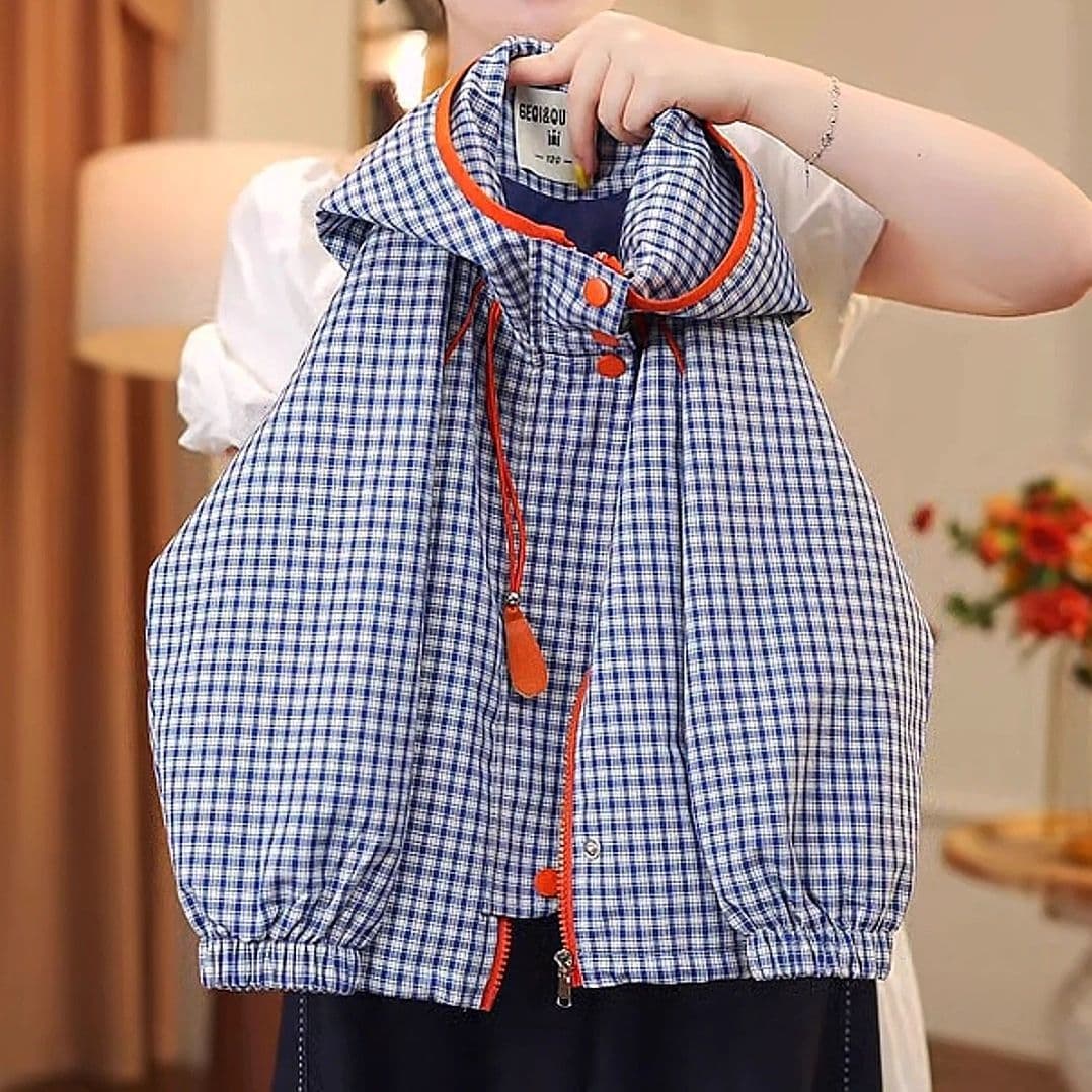 Boys Girls Hooded Jacket Spring Autumn New Plaid Windproof Hooded Coat Versatile Casual Jacket Trendy