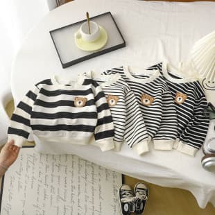 2026 Spring Autumn Children's Pullover Hoodie Long Sleeve Korean Style Jacket Sports Casual Boys Girls Baby Striped Top