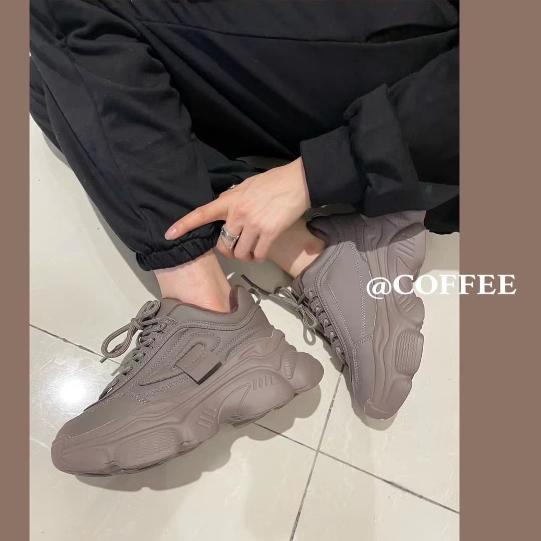 BAHONGLY Shanni Black Height-increasing Torre Shoes Retro Thick-soled Sneaker Lace-up Joker Casual Shoes