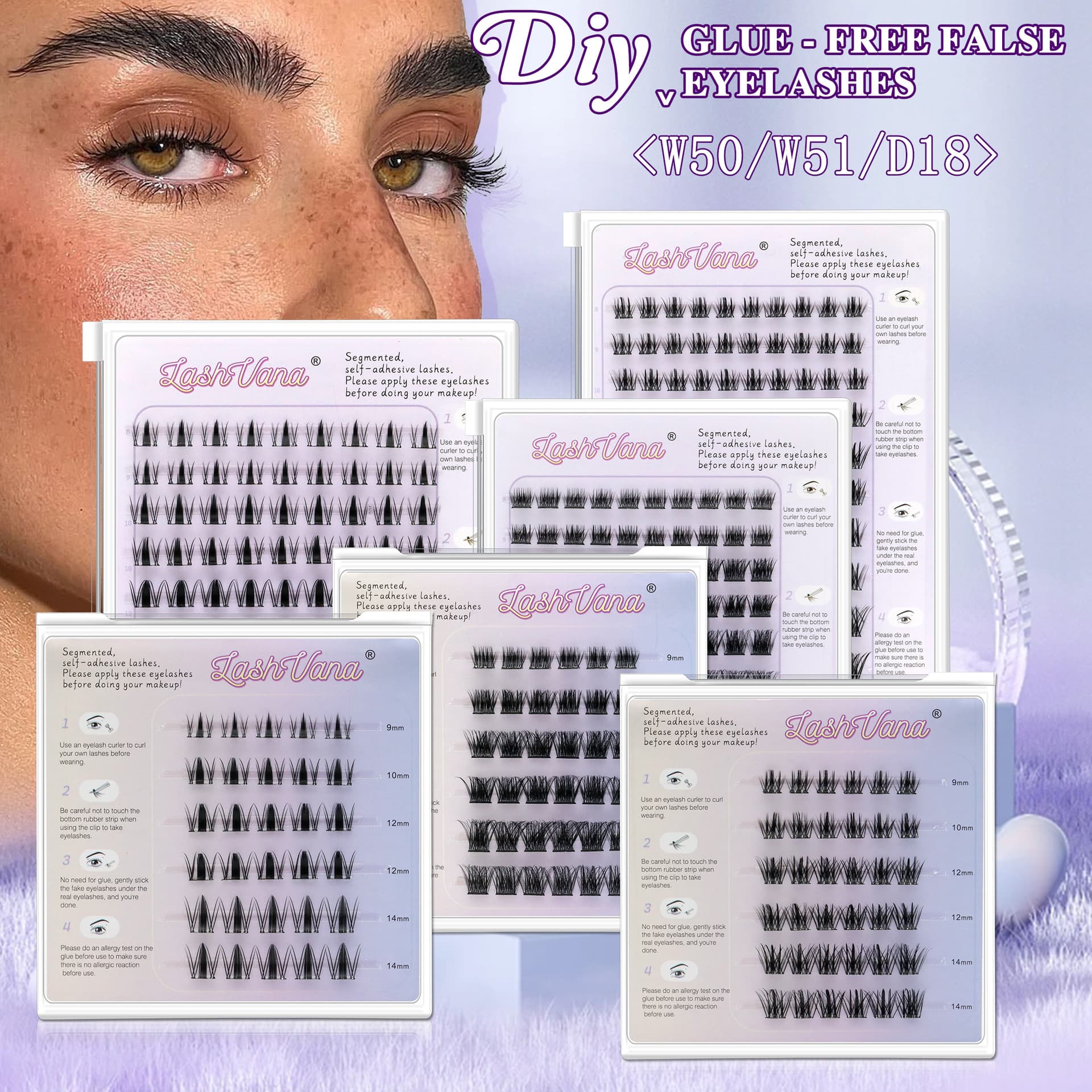 Cross-border EU/US Style No-Glue Self-Adhesive False Eyelashes Natural Segmented Lash Extensions Flat False Eyelashes Wholesale