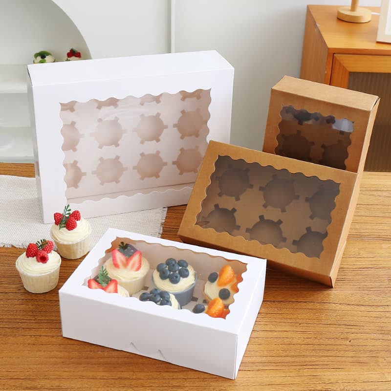 No-Fold Cupcake Boxes White Cardstock Kraft 4/6/12-Count Muffin Cupcake Boxes Cross-Border Wholesale