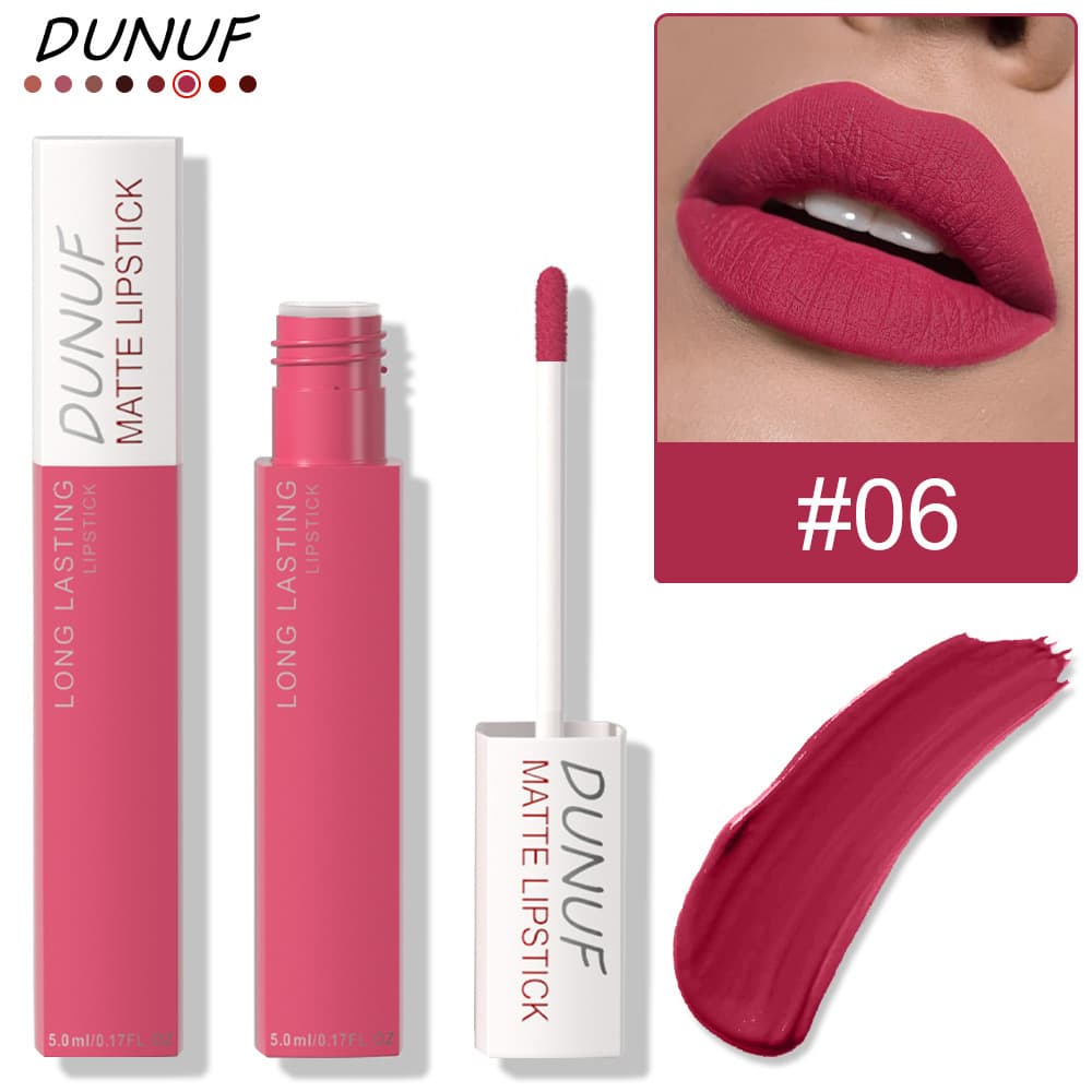 DUNUF 8-Color Lip Gloss Stick Set - Matte Long-Lasting Velvet Lip Glaze, Smudge-Proof & Transfer-Resistant