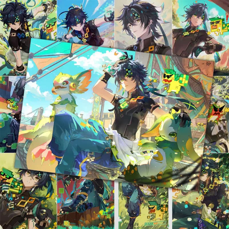 Genshin Impact Kiniqi Merchandise Collection Posters, High-Quality Anime-Style Dormitory Bedroom Decoration Self-Adhesive Posters
