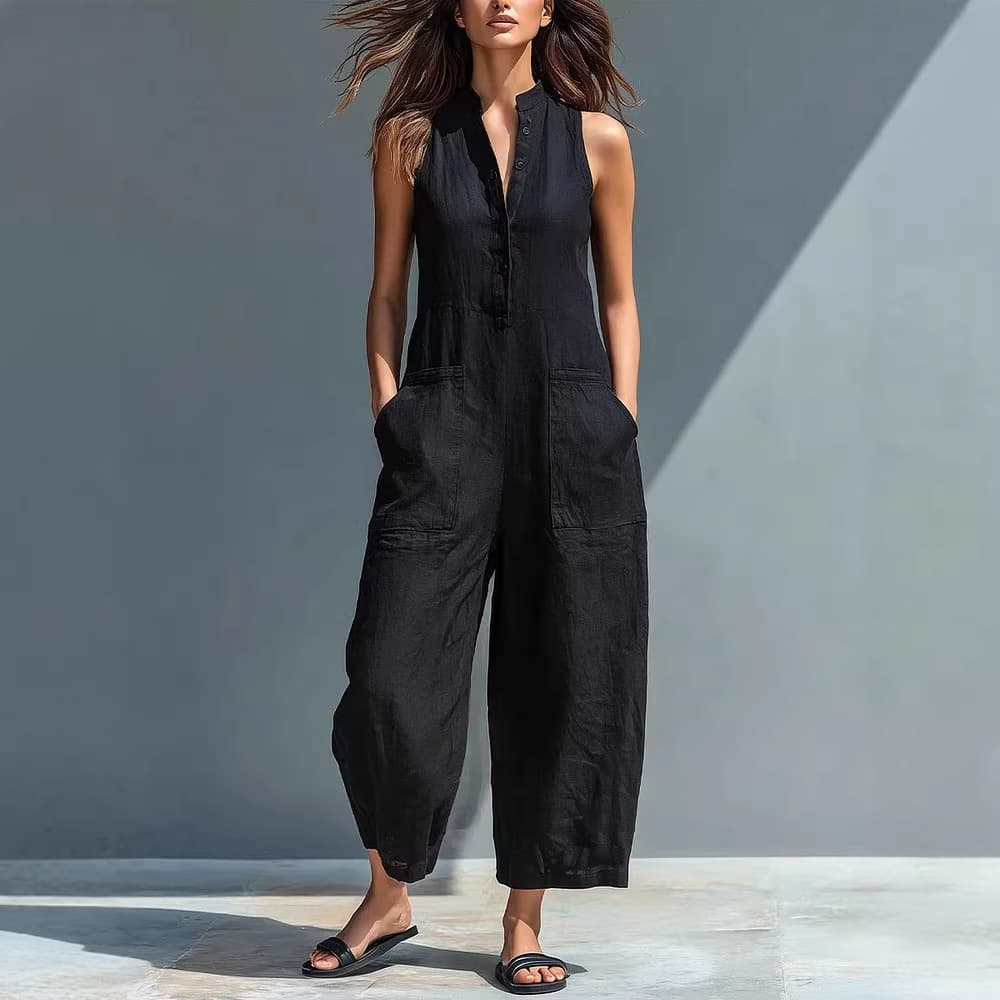 2026 In-Stock Amazon Temu Casual Women's Sleeveless Stand Collar Pocket Jumpsuit Independent Site