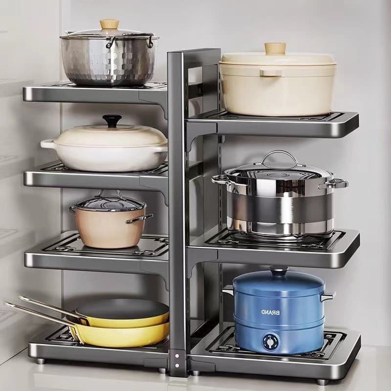 Multi-functional kitchen storage rack for pots and pans, multi-layer cabinet sink stove top tiered pot holder