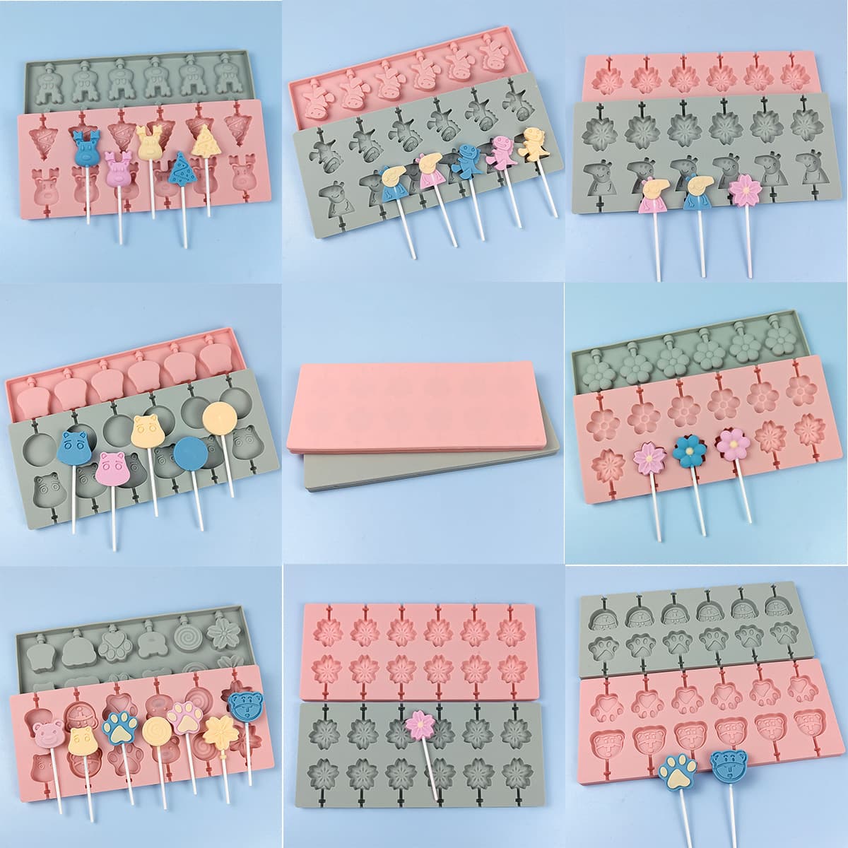 Spot rectangular cartoon animal flower lollipop cheese stick biscuit chocolate homemade pear paste sugar silicone mold