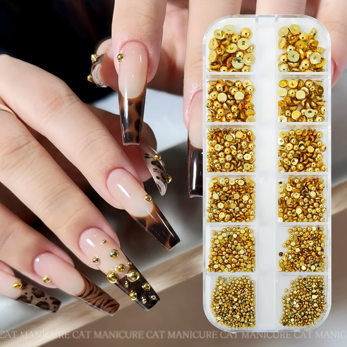 Cross-border Amazon gold and silver semi-circle pearl nail art jewelry acrylic metal flat gold and silver pearl nail decoration