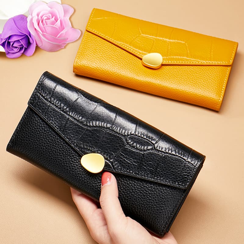 2026 New Yellow Fortune Wallet for Women, Long Style, Exquisite High-End Genuine Soft Top Layer Cowhide, Mobile Phone Small Handbag
