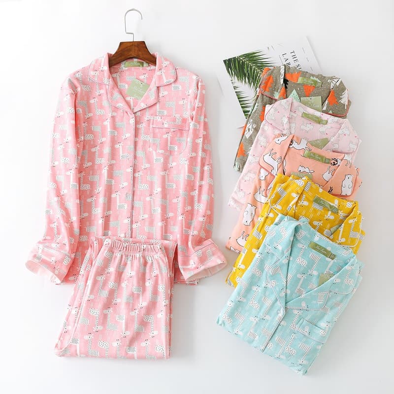 Long Sleeve Long Pants Women's Knitted Cotton Homewear Set Cotton Flannel Autumn Winter Pajamas Wholesale