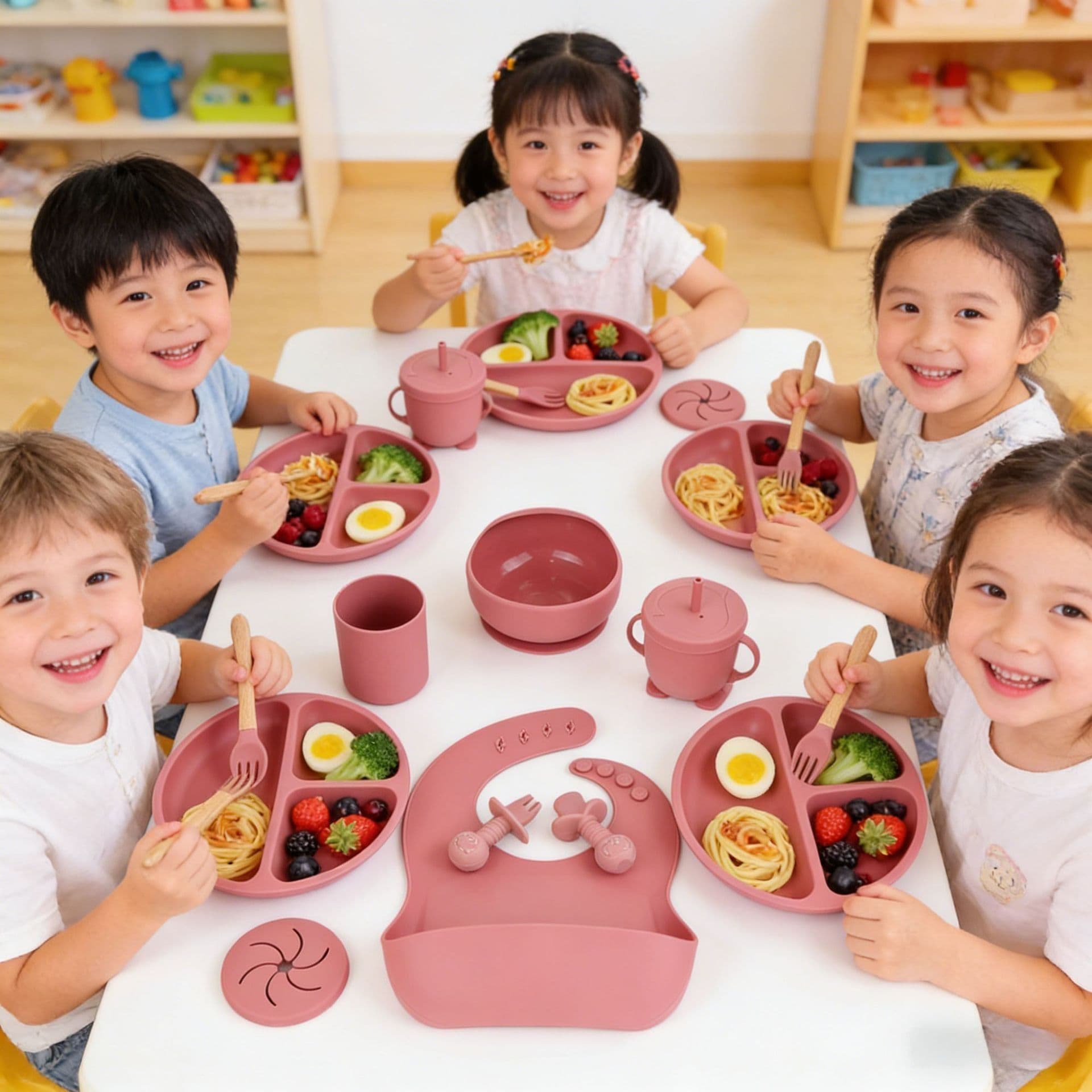 Dumo Baby Silicone Dinner Plate Set Food Grade Silicone Infant Food Feeding Tableware Ten-Piece Set