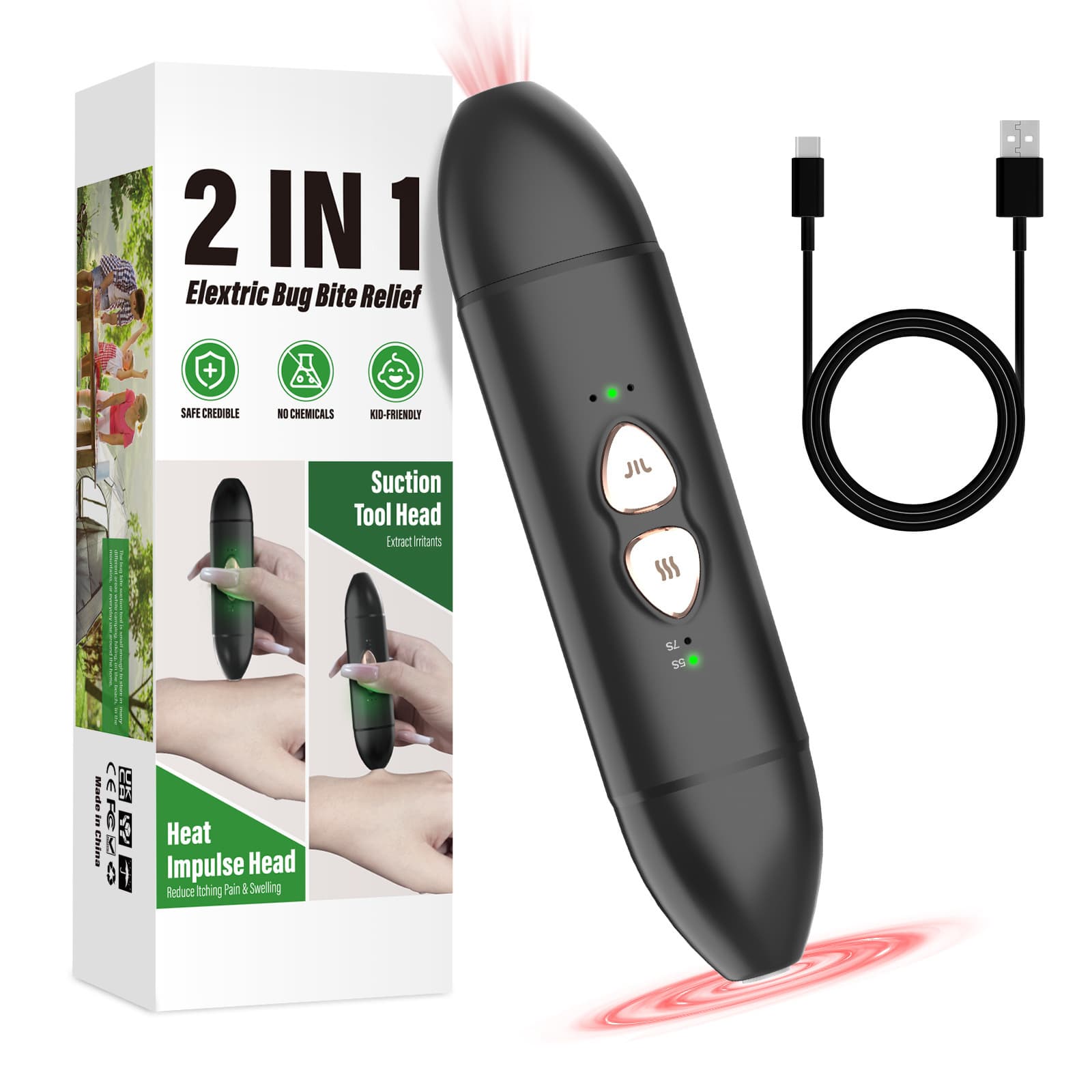 2-in-1 Electric Insect Bite Relief Device with Suction Cup and Heat Therapy, Chemical-Free