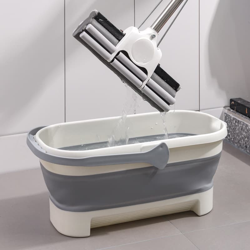 Foldable Mop Bucket for Home Use, Portable Rectangular Tub with Self-Carry Handle and Large Water Storage