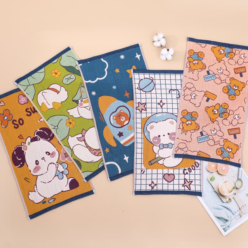 Gauze children's towel pure cotton face wash household small towel hanging hand towel baby cotton printed children's towel wholesale