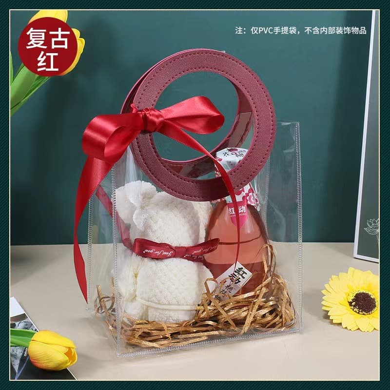 In Stock PVC Transparent Handle Bag Wedding Favor Bag Engagement Candy Plastic Gift Bag Wholesale Portable