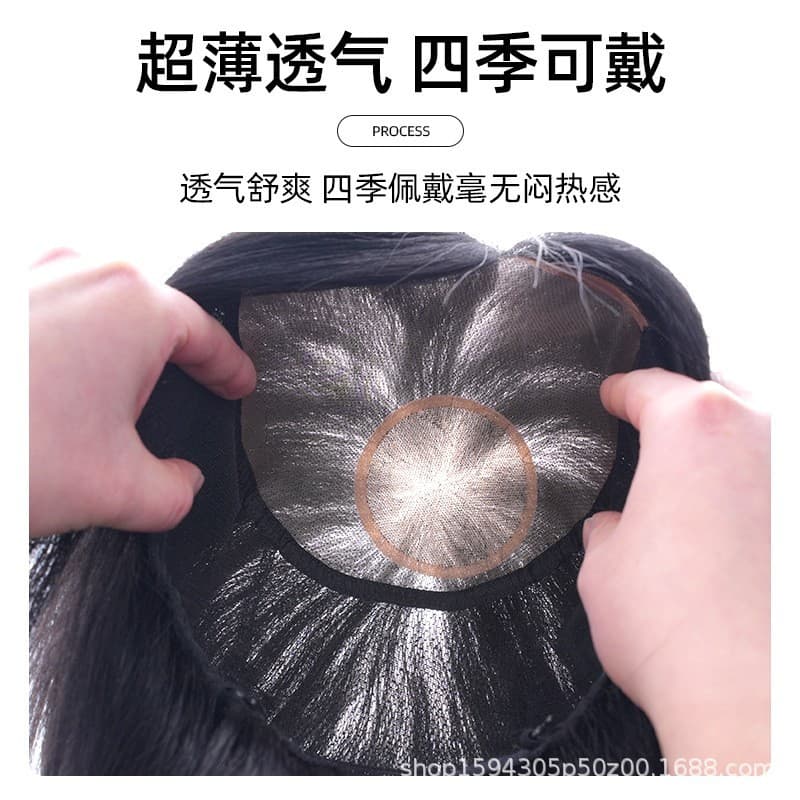 Front Top No. 3 Mesh Toupee Real Hair Full Hand-Tied, Suitable for Cutting and Styling Multiple Hairstyles, Men's Special Black Mesh Hairpiece