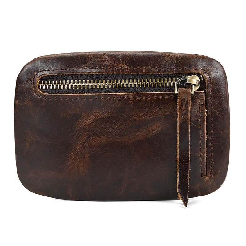 New men's crazy horse leather coin purse, simple and compact card holder, first layer cowhide zipper, small purse, slip pocket bag
