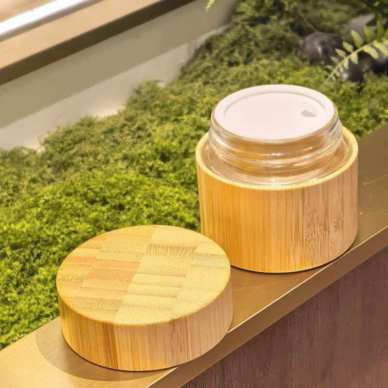 Bamboo and Wood Fully Wrapped Glass Bottle Factory Direct Portable Bamboo Wood Packaging Light-Blocking Chinese Medicine Bottle Cream Empty Bottle Logo