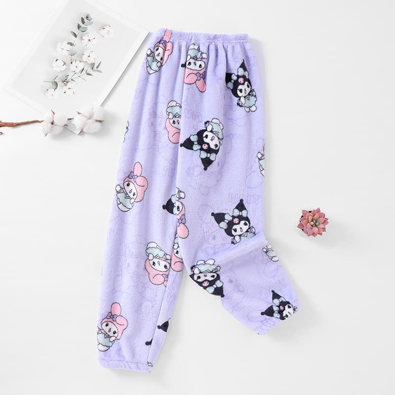 Children's Sleep Pants, Coral Fleece Fleece-Lined Autumn/Winter Girls' Loungewear Pants, Large Kids' Flannel Boys' Home Pants