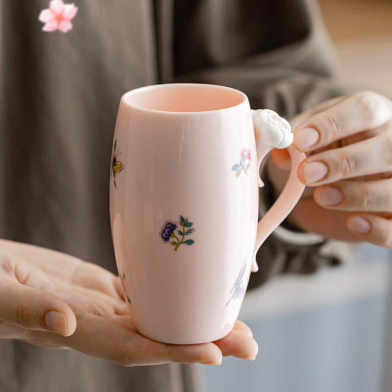 Raw mineral powder mud handmade flower ceramic cup ins style mug milk cup creative water cup juice cup flower tea coffee