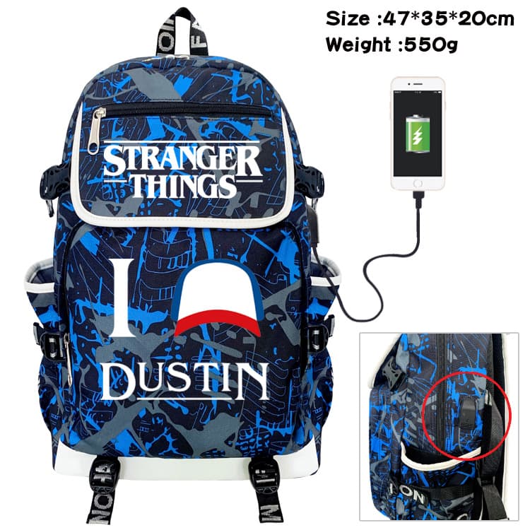 Stranger Things Student Backpack with USB Charging Port, Outdoor Travel Rucksack