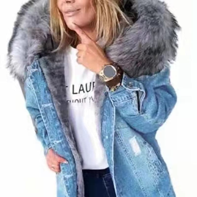 European Denim Jacket for Women, Distressed Plus Fleece-Lined Thickened Denim