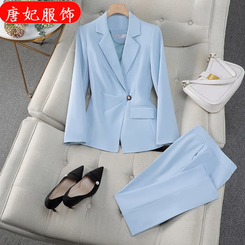 2024 Blue Blazer for Women Fall New Arrival Fashionable Elegant Slim Fit Professional Suit Set
