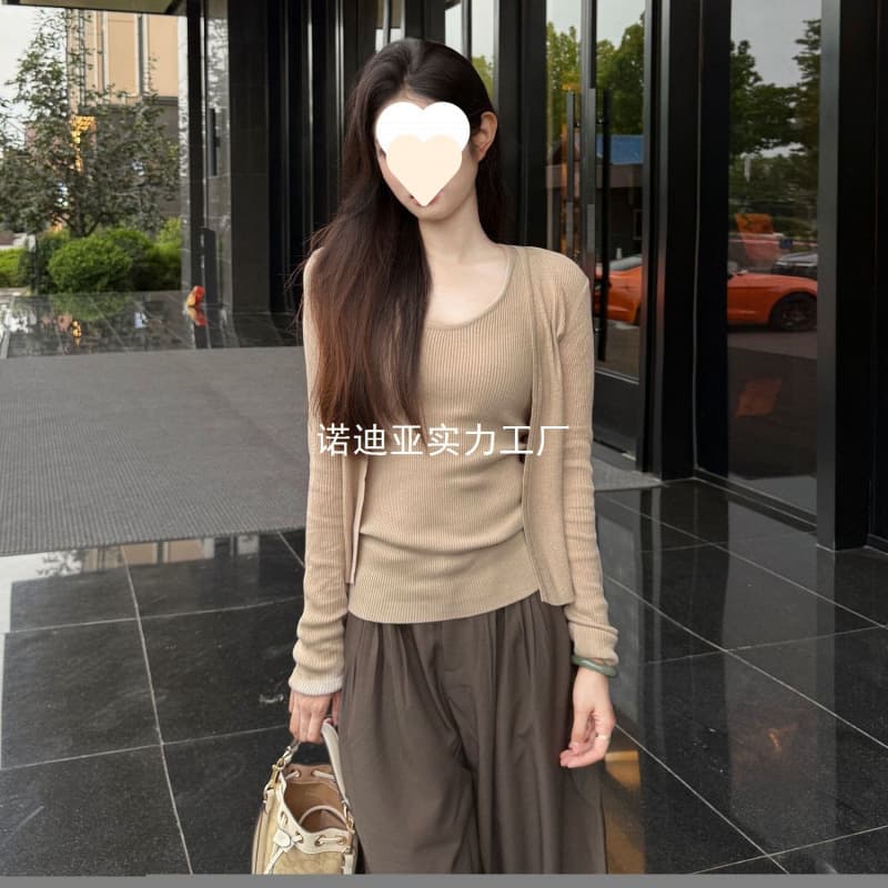 JECCIFIVE Cardigan for Women Autumn Layered Casual Vest Top Knit 2-Piece Set