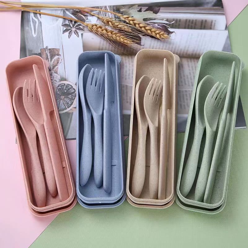 Wheat Cutlery Three-Piece Set Creative Portable Cutlery Wheat Straw Knife Fork Spoon Set Gift with Purchase Manufacturer