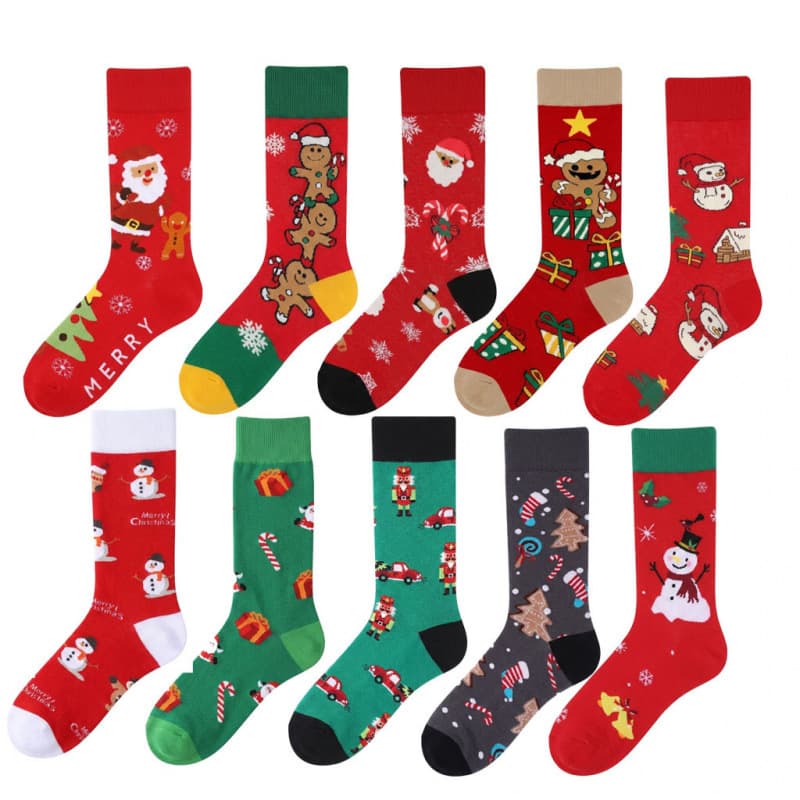 Christmas Cotton Socks for Amazon Cross-Border Sales, Large Size Unisex Couple's Christmas High-Tube Socks, Long Christmas Graffiti Trendy Socks