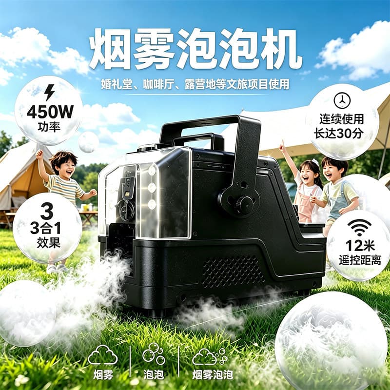 Cross-border LED single hole smoke bubble machine wedding birthday gift bubble machine stage script killing prop smoke bubble machine