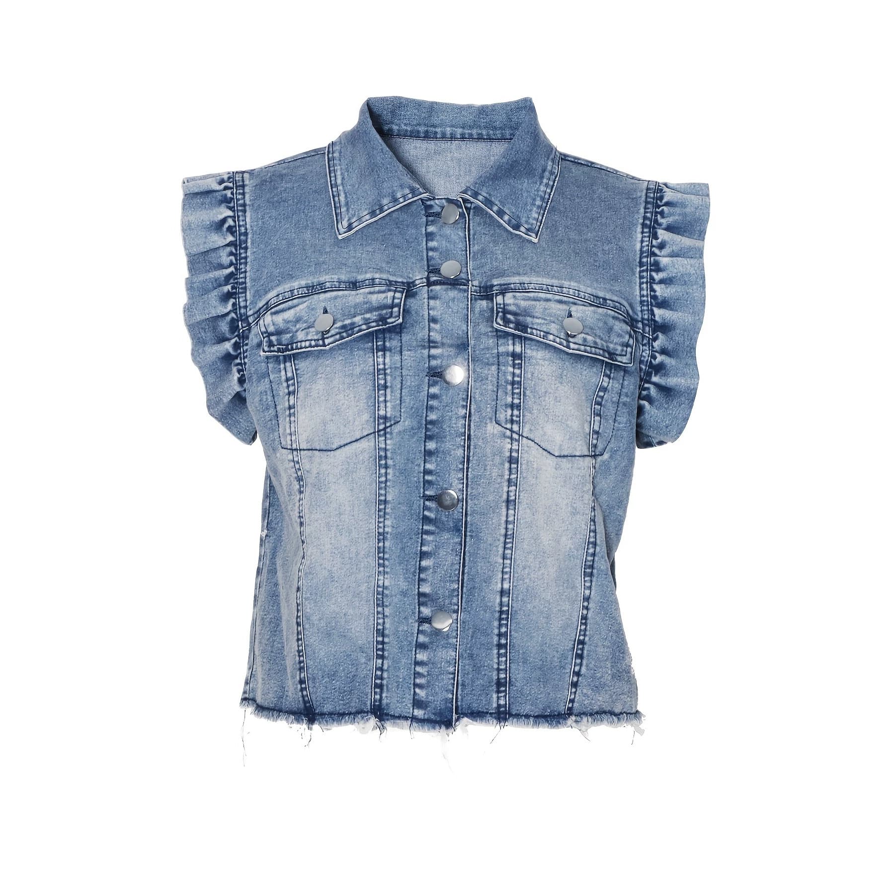 Cross-border European and American foreign trade new Amazon independent station casual and elegant denim jacket ruffled denim vest