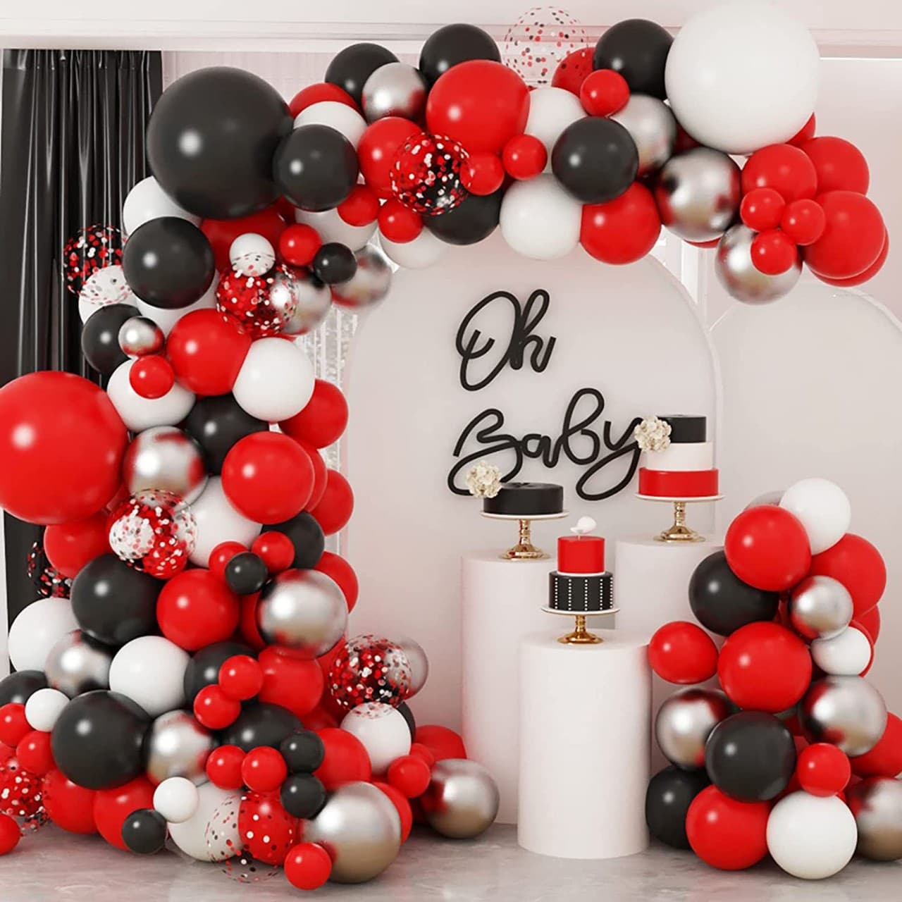New Red Black and White Balloon Arch Garland Kit Balloons for Red and Black Graduation Birthday Party Decoration