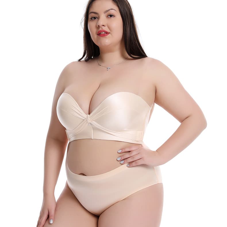 Plus Size Strapless Bra Cross Anti-Slip Seamless Push-Up Bustier Tube Top for Women, F Cup, Minimizer for Large Bust