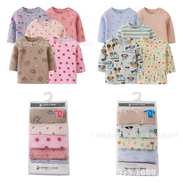 Carter's Love New Carter Baby Spring/Fall Long-Sleeve T-Shirt 5-Pack for Boys and Girls