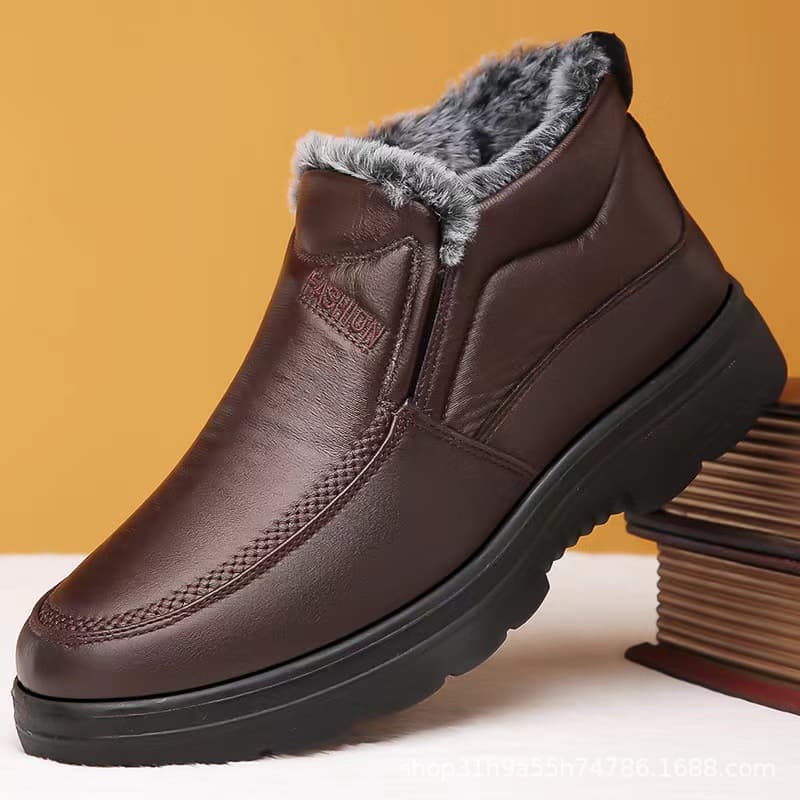 2025 Winter New Cotton Shoes for Men, Large Size, Fleece-Lined Warm Shoes, Thickened Anti-Slip Waterproof Cotton Shoes for Middle-Aged and Elderly Men
