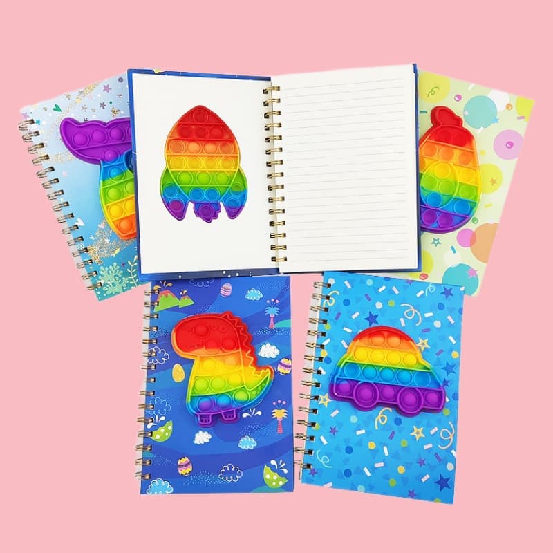 CuteCartoon A5 Notebook Stress Relief Silicone Bubble Metal Ring Student Notebook For Writing And Drawing Cartoon Stress Relief