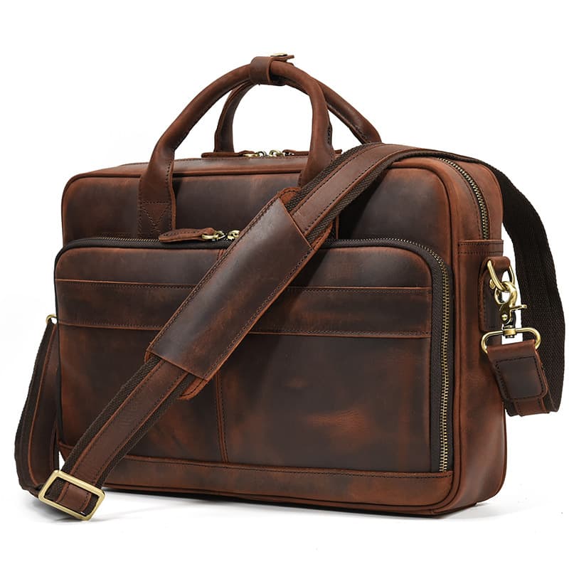 Genuine leather briefcase men's retro crazy horse leather commuter bag first layer cowhide 14-inch computer handbag business bag