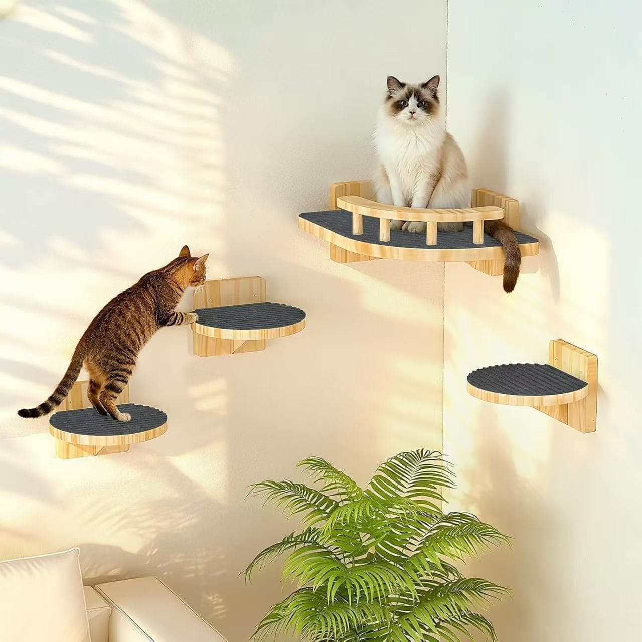 Wooden Cat Wall Shelf Toy Minimalist Pet Toy Cat Climbing Frame Solid Wood Wall-Mounted Cat Bed Integrated
