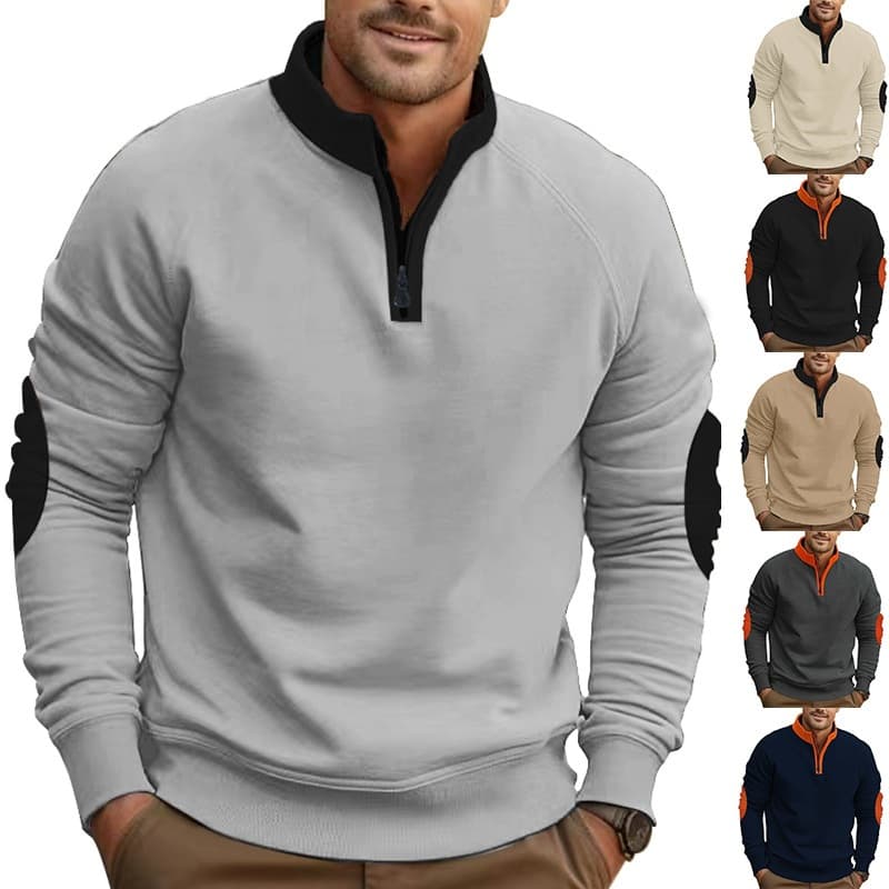 Amazon Cross-border New Color-block Autumn Winter Loose Casual Sweatshirt Fleece-lined Stand Collar Pullover Half-zip Long-sleeve Jacket