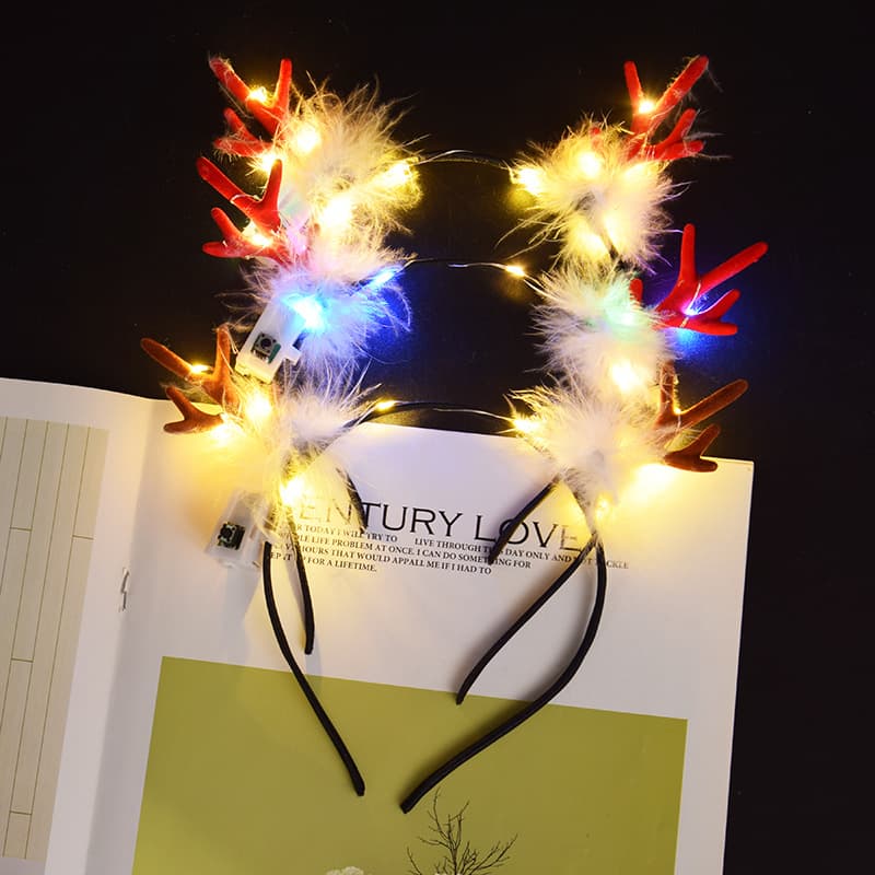 Christmas light-up feather reindeer antler headband headband decorations for adults and children, hair clips