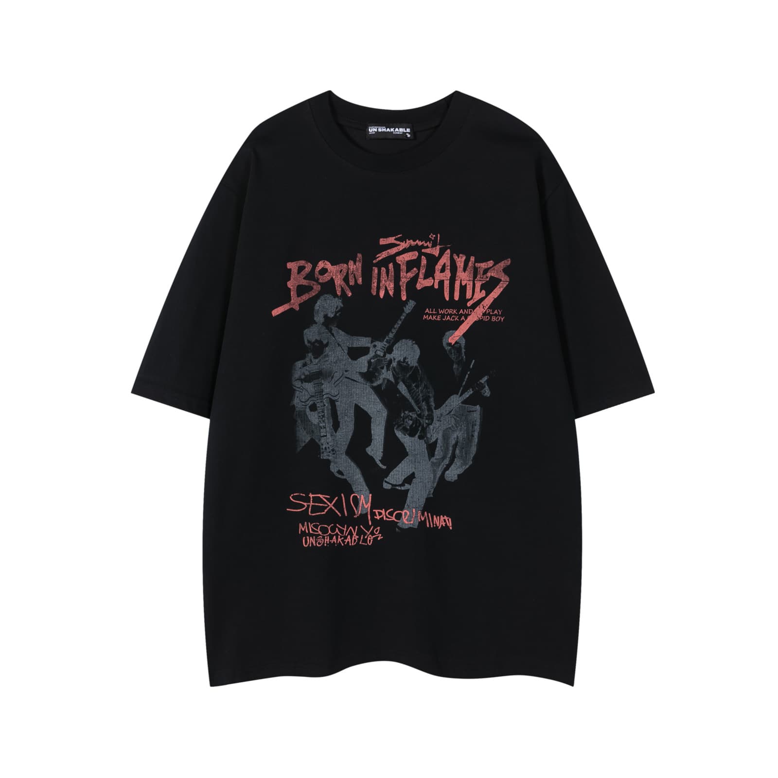 Trendy rock band letter printed short-sleeved T-shirt for men in summer oversize casual versatile couple tops