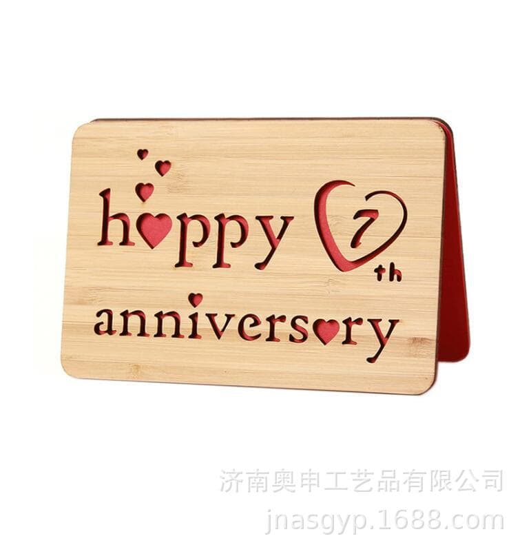 Export Handmade Bamboo and Wood Greeting Cards Wooden Happy Wedding Anniversary Card Gift Card for Husband and Wife