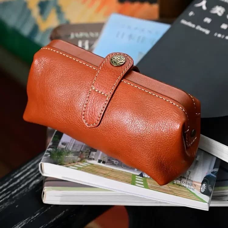 Factory Cross-border Cowhide Genuine Leather Clutch Bag Kiss Lock Bag Handbag Women's High-end Women's Bag Clutch Can Hold Phone