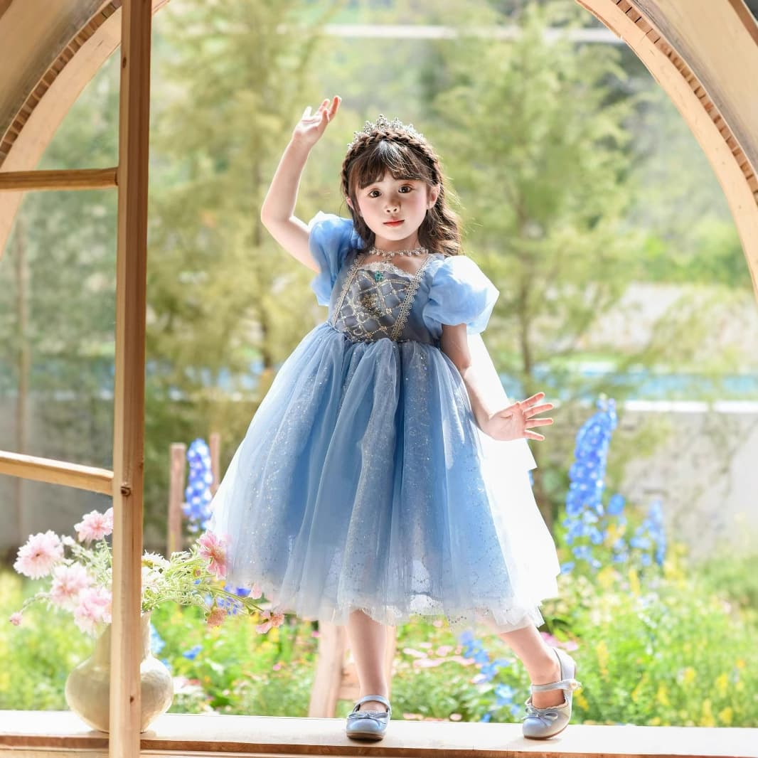 2025 Summer Frozen Elsa Girls Princess Dress with Sequins, Long Dress Birthday Costume Cape