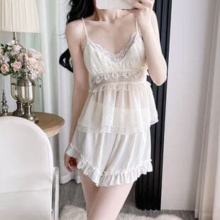 2026 New Sexy Sleepwear for Women Lace Trim with Padded Ice Silk Camisole Shorts Pajama Set Summer