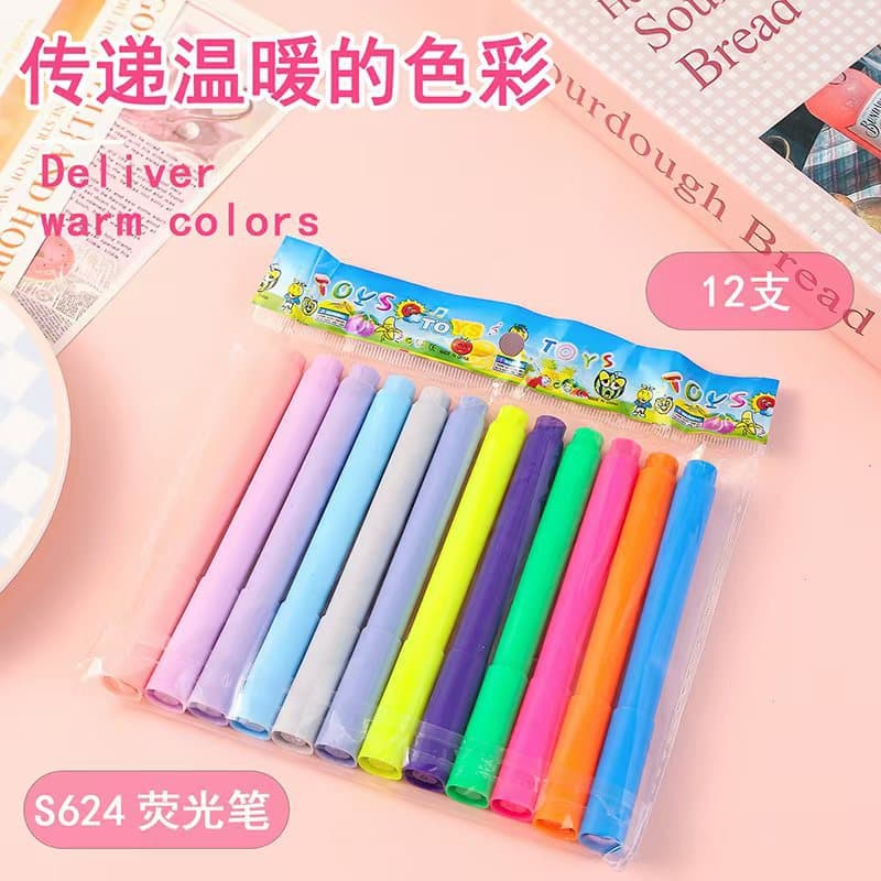 12-Pack Dopamine Color Highlighter Pens, Colorful Markers for Students, Eye-Care Tint, Large Capacity Fluorescent Highlighters