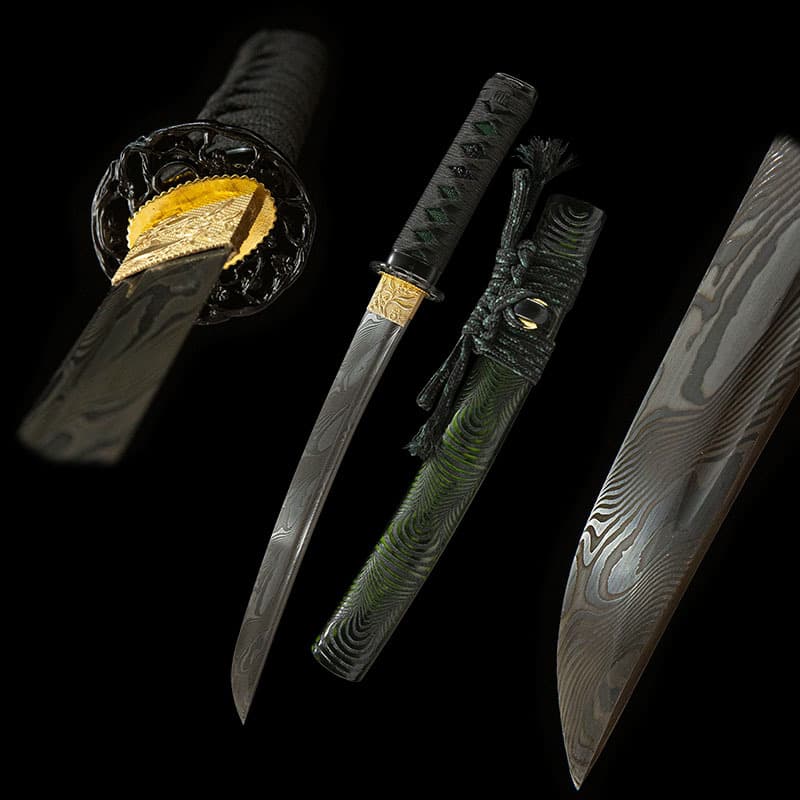 Foreign Trade Collectible Handmade Damascus Japanese Short Sword Wakizashi Samurai Sword One-Piece Unsharpened