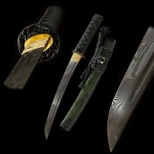 Export Collection Handmade Damascus Japanese Short Sword Wakizashi Samurai Sword Integrated Unsharpened